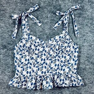 Dizzy Lizzy Floral Peplum Tank Top Women M Blue Smocked Coquette Cottagecore